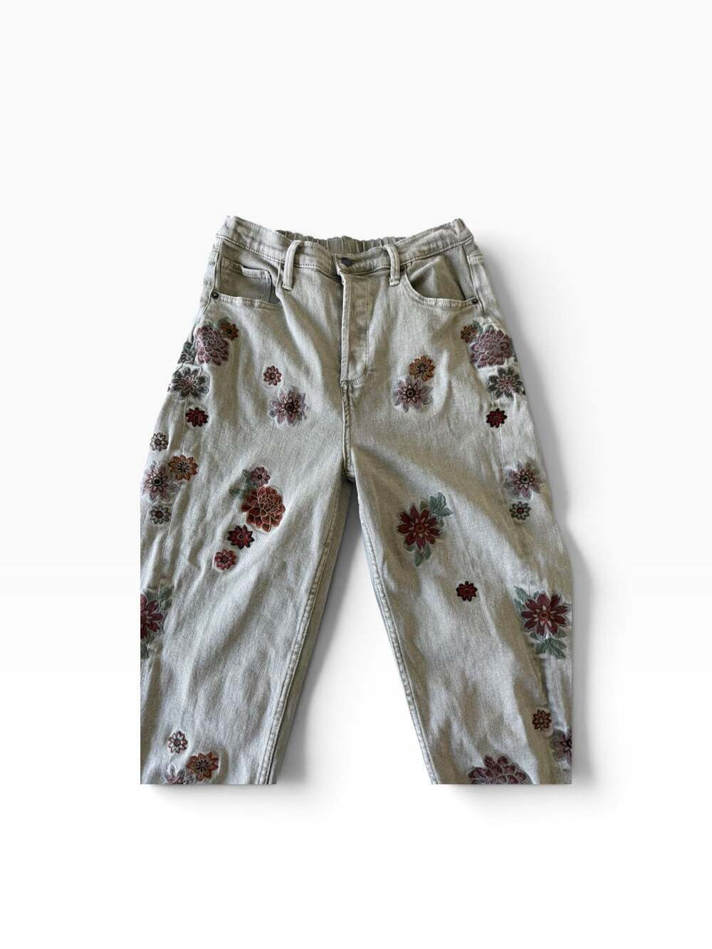 OH Jeans Floral Embroidered Jeans Size S Grey Denim - Picture 2 of 5